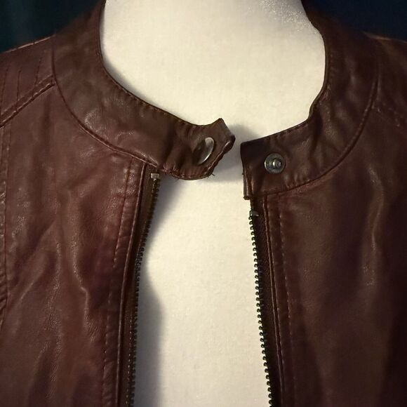 Sebby Collection Vegan Leather Moto Jacket Brown Vintage Look Womens Medium - Picture 4 of 15